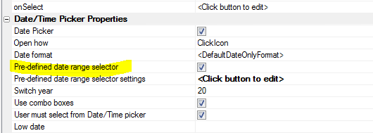 Pre Defined Date Range Selector